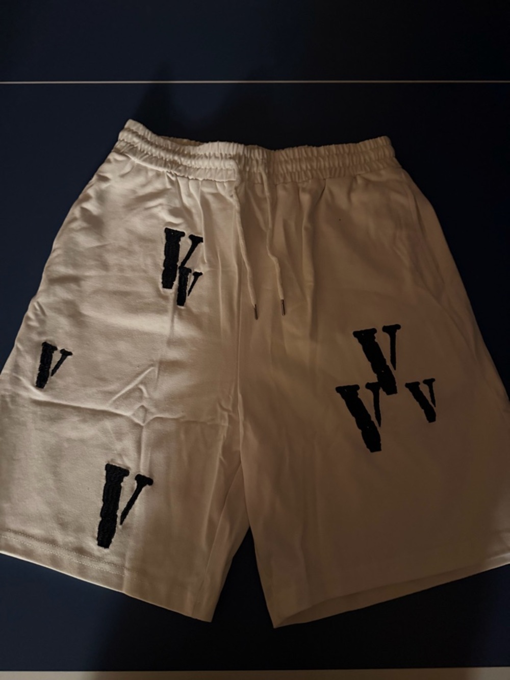 VLONE Ivory Drawstring Athletic Shorts with Black Logo